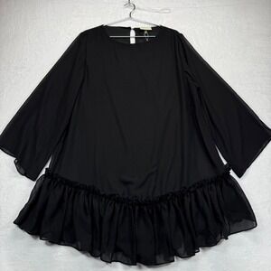 Alredine Black Ruffle Hem Long Sleeve Party Mini Dress XXL no belt